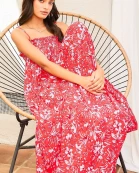 Shoulder Tie Strap Smoking Side Pockets Floral Print Maxi Dress