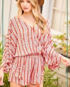 Surplice Waist Elastic Adjustable Strap With Tassel Pocket Print Romper