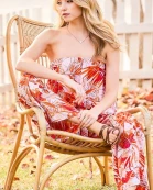 Tube Top Waist BeTie Side Pocket Print Jumpsuit