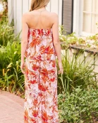 Tube Top Waist BeTie Side Pocket Print Jumpsuit
