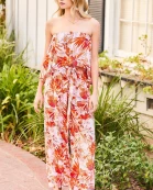 Tube Top Waist BeTie Side Pocket Print Jumpsuit