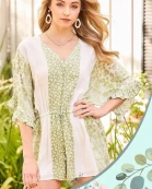 V-Neck Adjustable Waist Tie Strap Ruffle Sleeve Back Button Floral Print Mix Romper