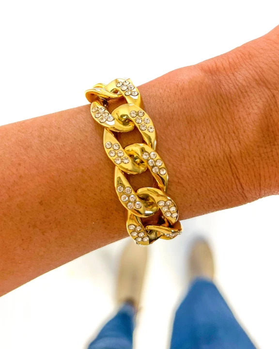 Gold Rhinestone Chunky Acrylic Chain Link Bracelet