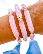 Light Pink Marble & Rose Gold Acrylic Tube Bamboo Bracelet