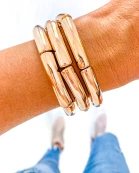 Light Pink Marble & Rose Gold Acrylic Tube Bamboo Bracelet