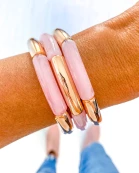 Light Pink Marble & Rose Gold Acrylic Tube Bamboo Bracelet