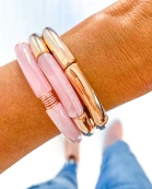 Light Pink Marble & Rose Gold Acrylic Tube Bamboo Bracelet