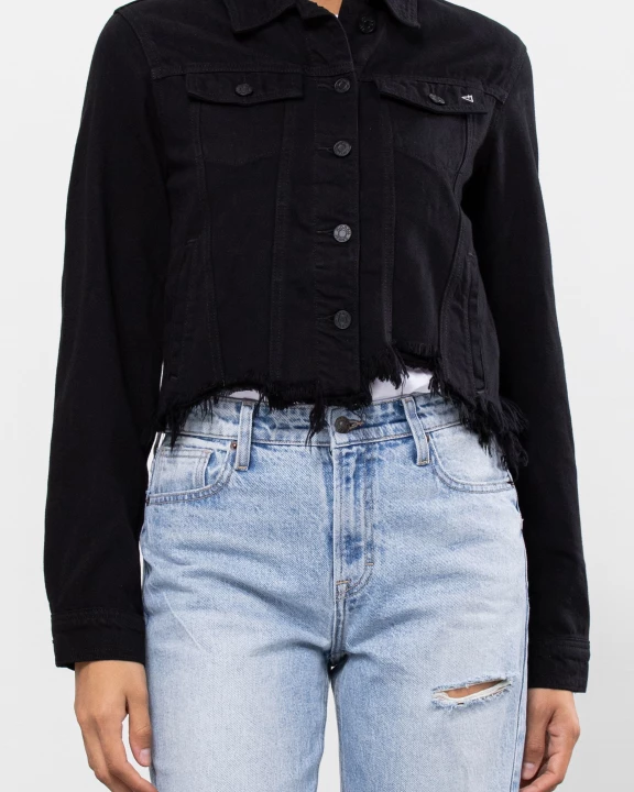 Black Frayed Bottom Fitted Jacket