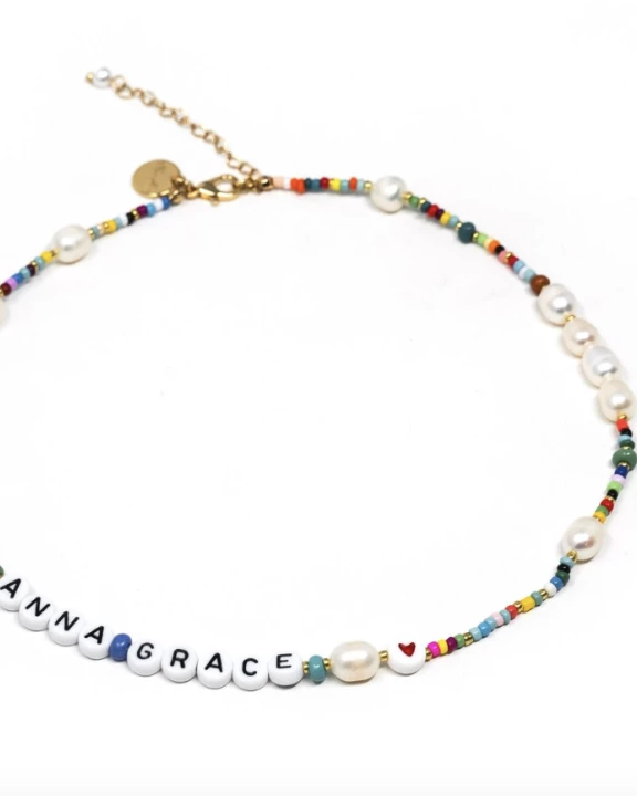 Customized Rainbow and Pearl Beaded Necklace