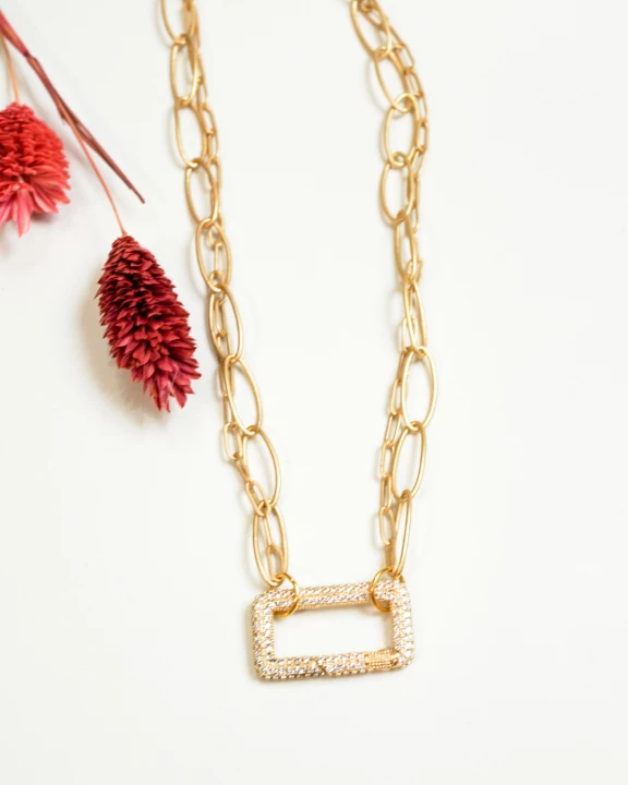 Rectangle Spring Lock Charm Necklace