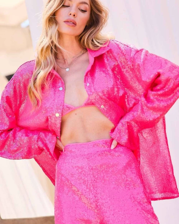 Sequin Shirt With Bra Top Set