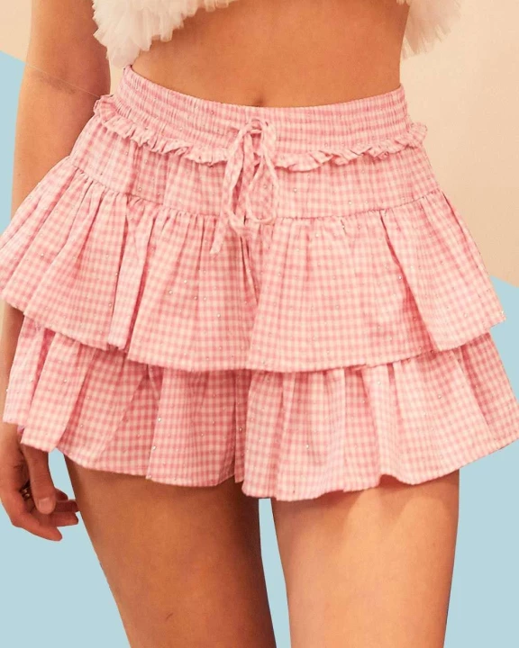Layered Ruffle Gingham With Stud Skort