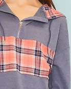 Contrast Plaid Adjustable French Terry Hoodie