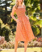 Smoking To Side Pockets Polka Dot Dress