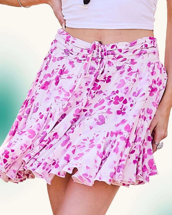 Front Tunnel Draw String Floral Print skorts