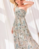 One Shoulder Smoking Paisley Print Midi Dress