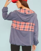 Contrast Plaid Adjustable French Terry Hoodie