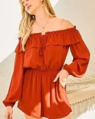 Off Shoulder Bubble Sleeve Solid Romper