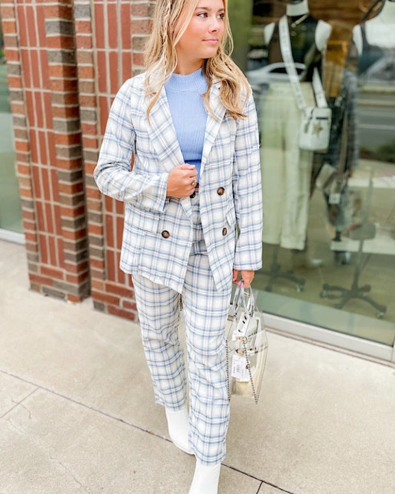 Petra Plaid Suit Set in Blue/White