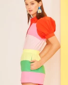Puff Sleeve Funny Color Block Romper