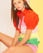 Puff Sleeve Funny Color Block Romper