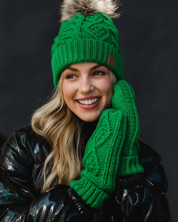 Bright Green Cable Knit Mittens