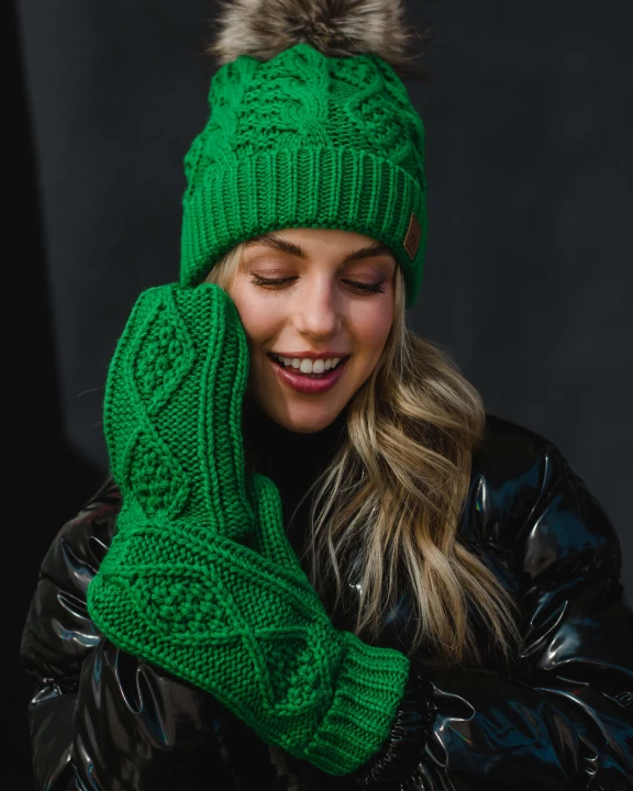 Bright Green Cable Knit Mittens