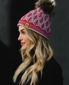 Gray with Red Tree Pattern Pom Hat