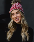 Gray with Red Tree Pattern Pom Hat