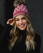 Gray with Red Tree Pattern Pom Hat
