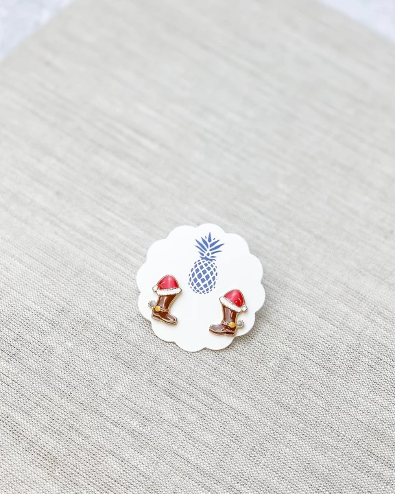 Christmas Cowboy Boots Signature Enamel Stud Earrings