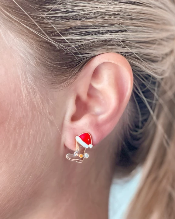 Christmas Cowboy Boots Signature Enamel Stud Earrings