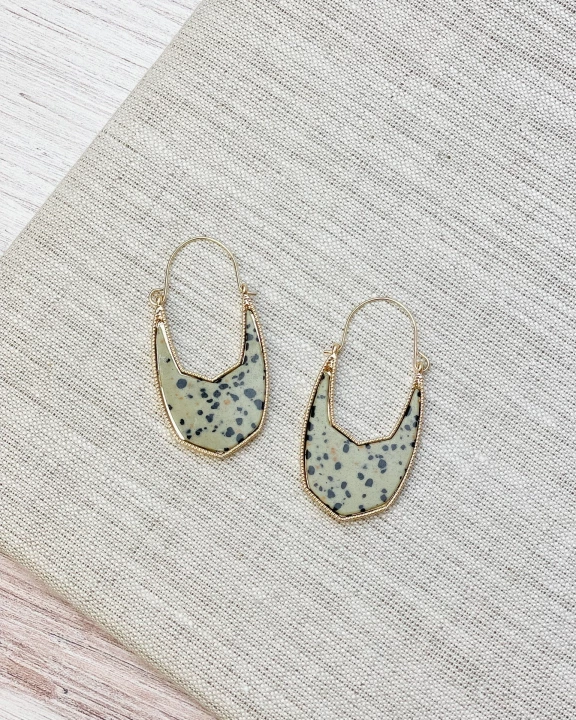 Semi Precious Geo Stone Earrings - Spotted