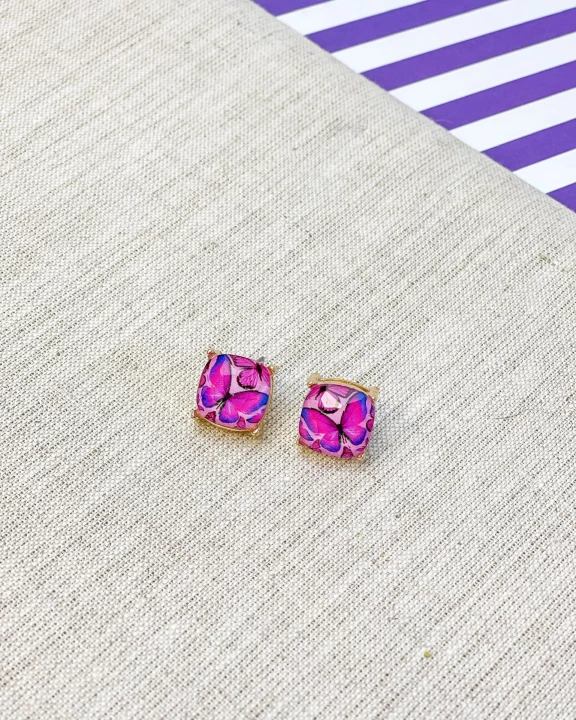 Printed Butterfly Glass Stud Earrings