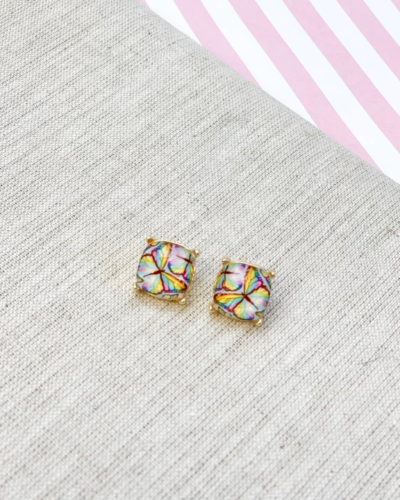 Printed Butterfly Glass Stud Earrings