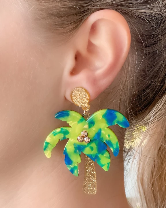 Glitter Palm Tree Dangle Earrings