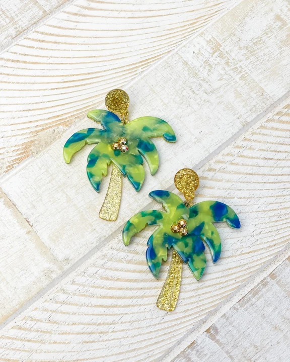 Glitter Palm Tree Dangle Earrings
