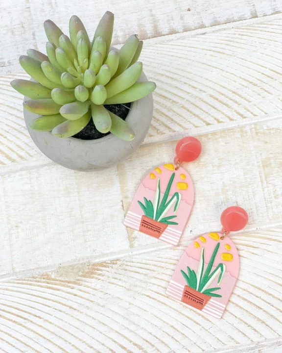 Aloe Plant Printed Acrylic Dangle Earrings