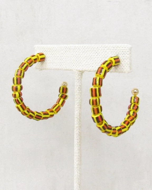 Orange & Yellow Striped Open Hoop Earrings