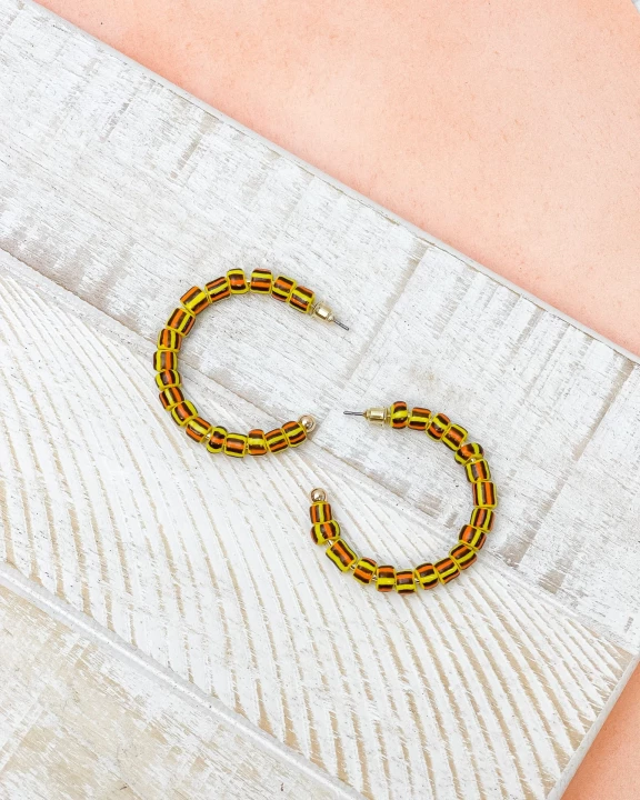 Orange & Yellow Striped Open Hoop Earrings
