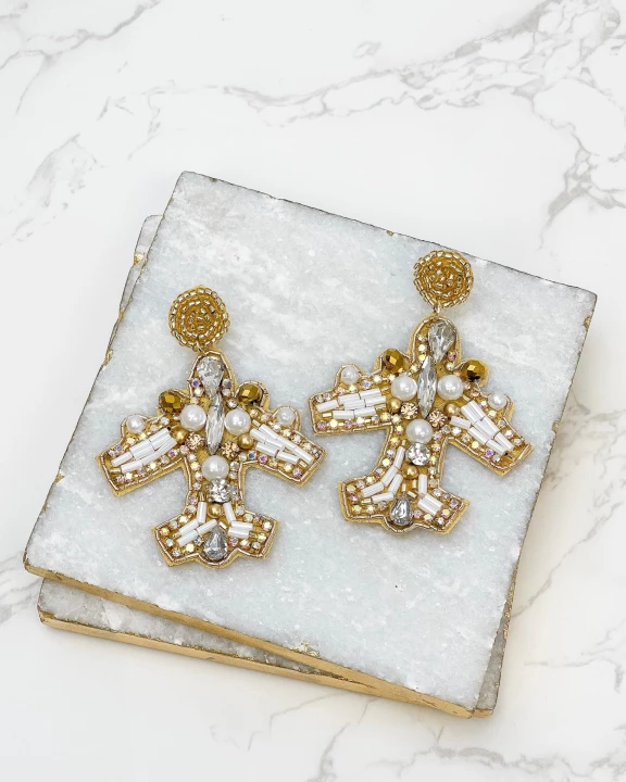 Glitzy Airplane Beaded Dangle Earrings