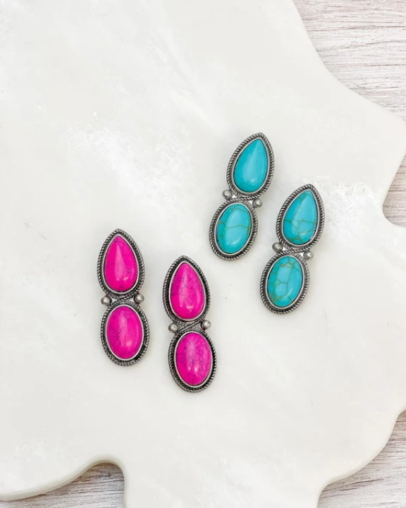 Semi Precious Stone Drop Earrings