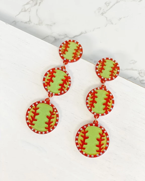 Glitzy Tiered Acrylic Softball Earrings