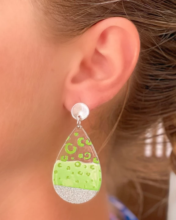 Cheetah Painted Clear Glitter Dangle Earrings