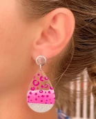 Cheetah Painted Clear Glitter Dangle Earrings