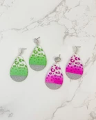 Cheetah Painted Clear Glitter Dangle Earrings
