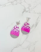 Cheetah Painted Clear Glitter Dangle Earrings