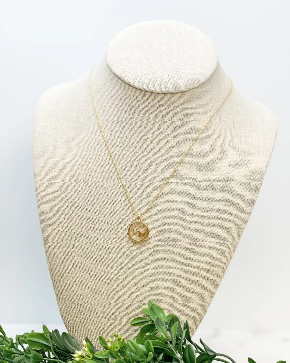 Glitzy Gold Butterfly Flower Pendant Necklace