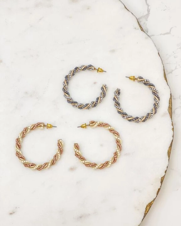 Beaded Twist Hoop Earrings