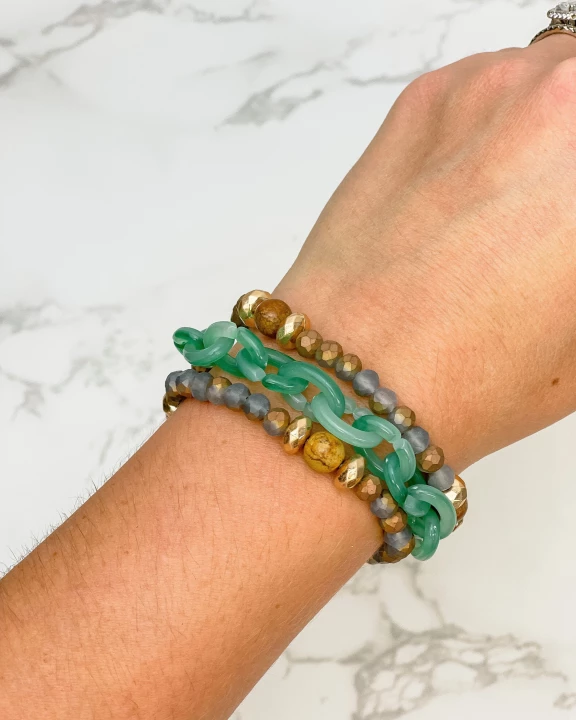 Stone Chain & Glass Bead Stretch Bracelet Sets